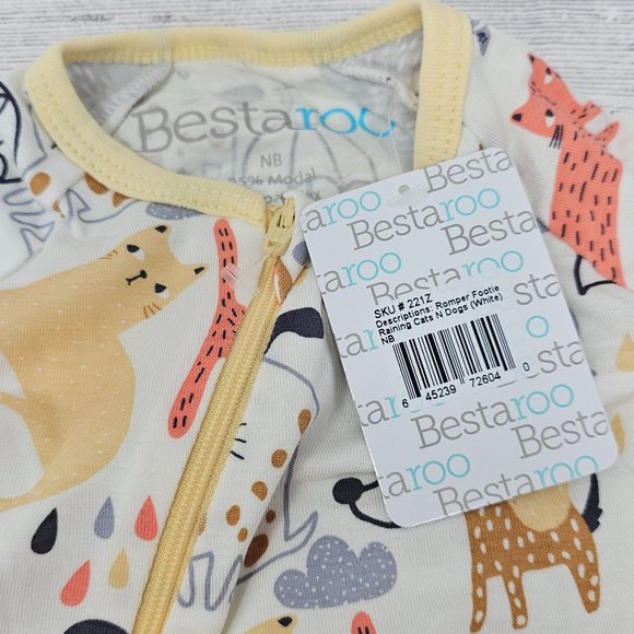 NWT Bestaroo Raining Cats & Dogs Modal Baby Boy Footie Size Newborn - Picture 3 of 4